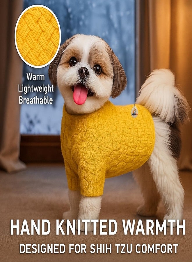 WiggleBoo Shih Tzu Limited Edition Hand Knitted Woolen Dog Sweater | Cozy Winter Pullover | Stretchable Warm Wool Knit Outfit | Soft, Comfortable & Easy to Wear Cold Weather Dog Clothing (Yellow) - Image 2